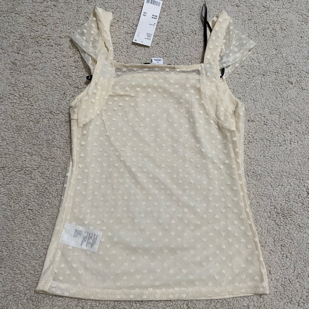 Kimchi Blue Bridgette Heart Dotted Mesh Top NWT Size S - Ivory - Picture 7 of 8